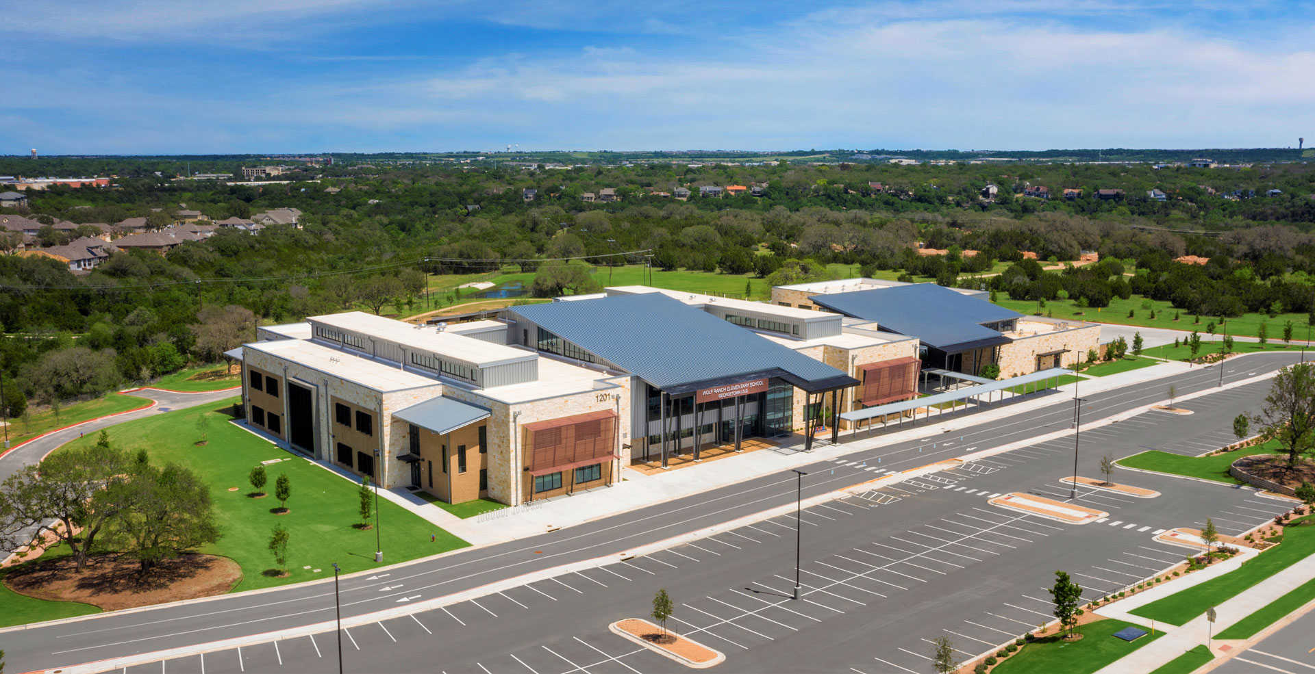 Exterior aerial shot of Wolf Ranch Elementary School Exterior aerial shot of Wolf Ranch Elementary School