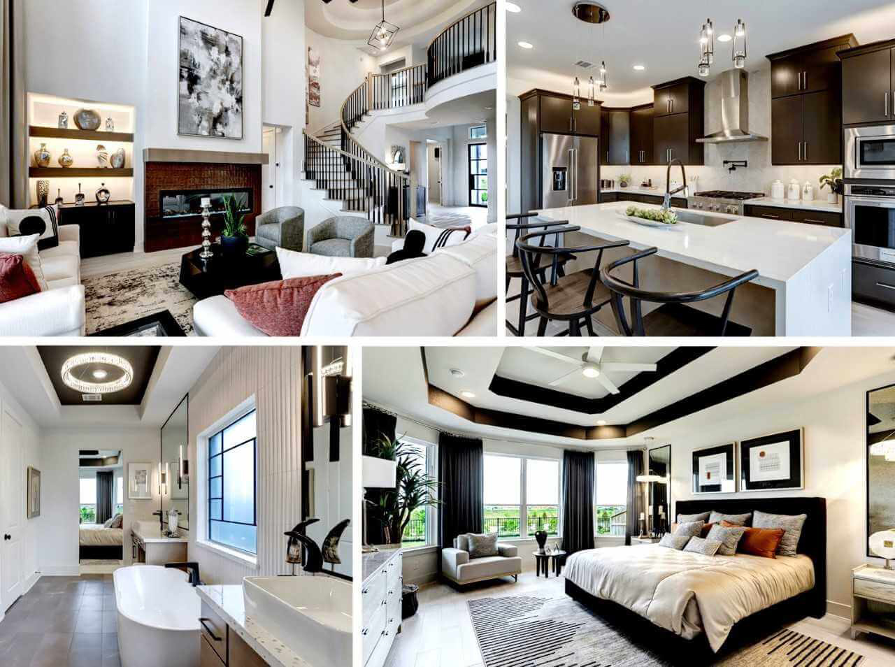 Collage of interior shots from new Westin Homes model home at Wolf Ranch